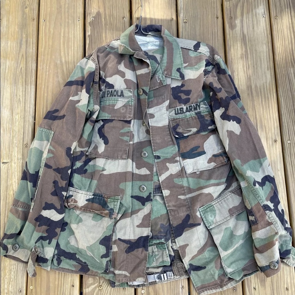 US Army Military Woodland Camouflage Jacket Shirt with Trousers -Small Regular
